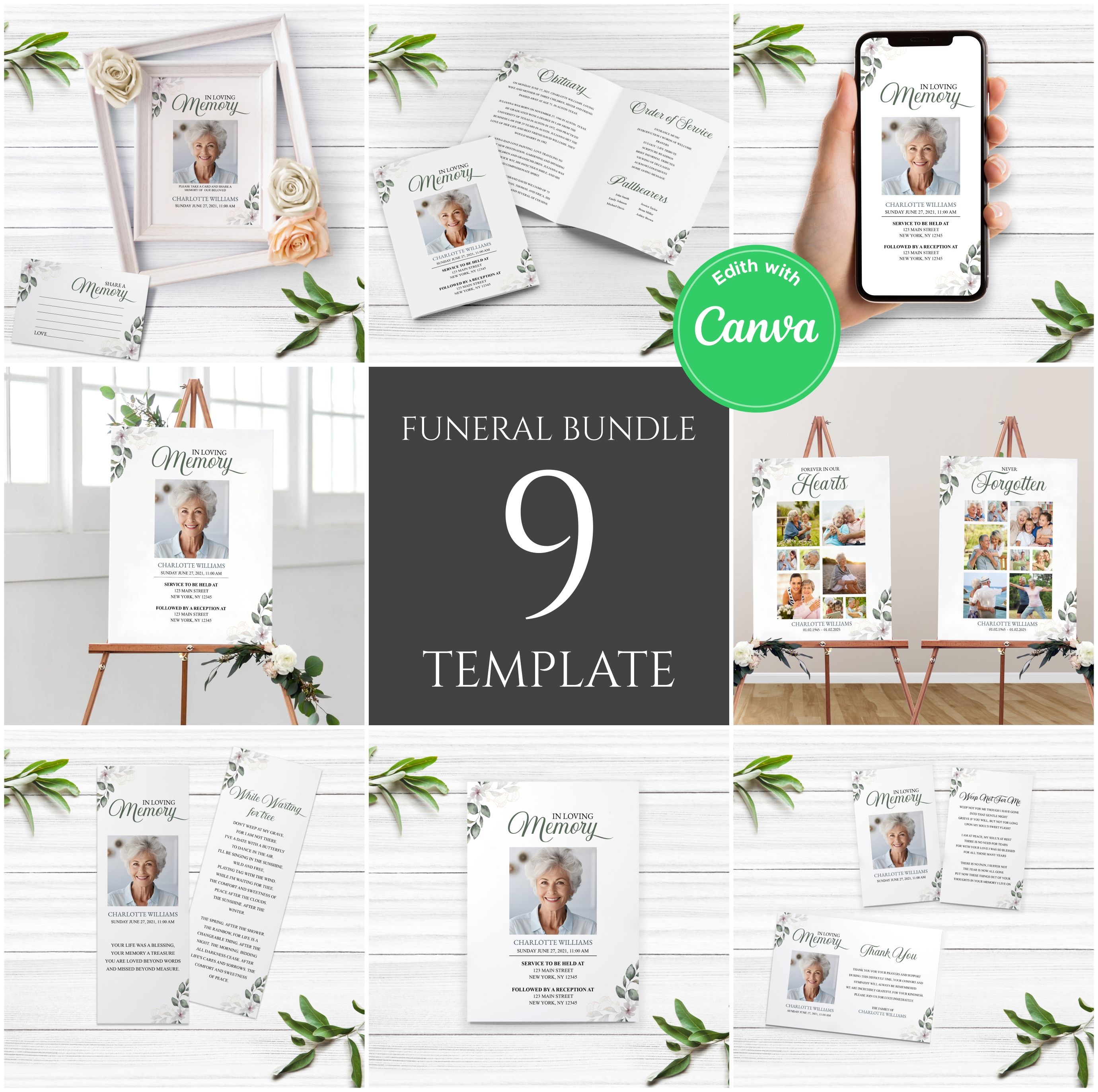 Editable Funeral Package, Funeral Program Package, Celebration of Life Package, Memorial Package, In Loving Memory Suite, Funeral Set