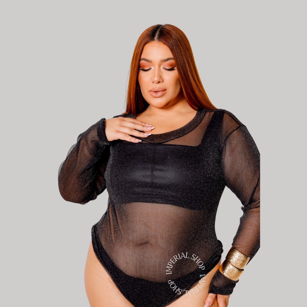 Body De Tule Plus Size Com Manga Animal Print GG G1 G2- Bia