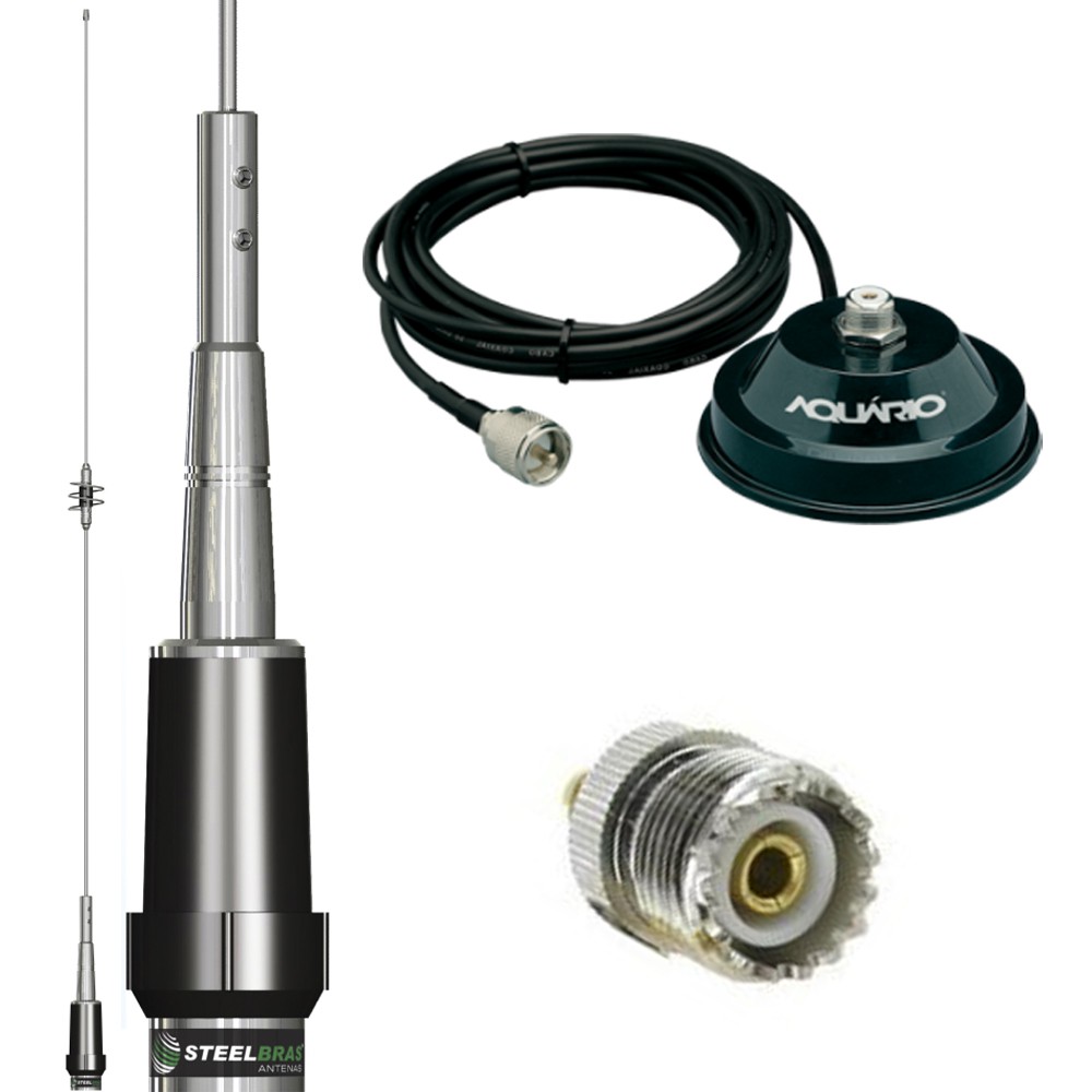 Antena Móvel Dual Band Ap0191 Suporte Magnético Cabo 4 metros com Conectores