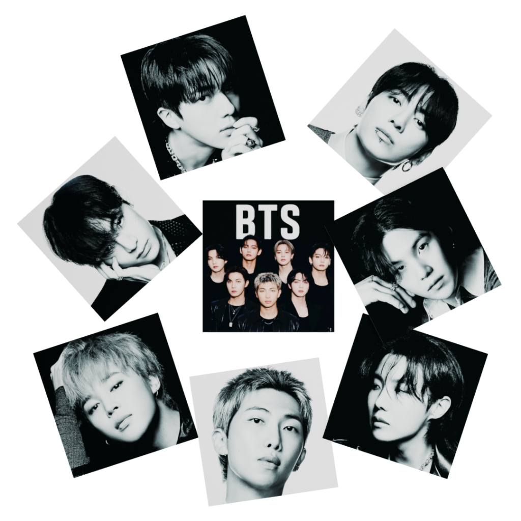 Kit de adesivos BTS - Jin, Suga, J-Hope, RM, Jimin, V e Jungkook Tamanho 30x30mm