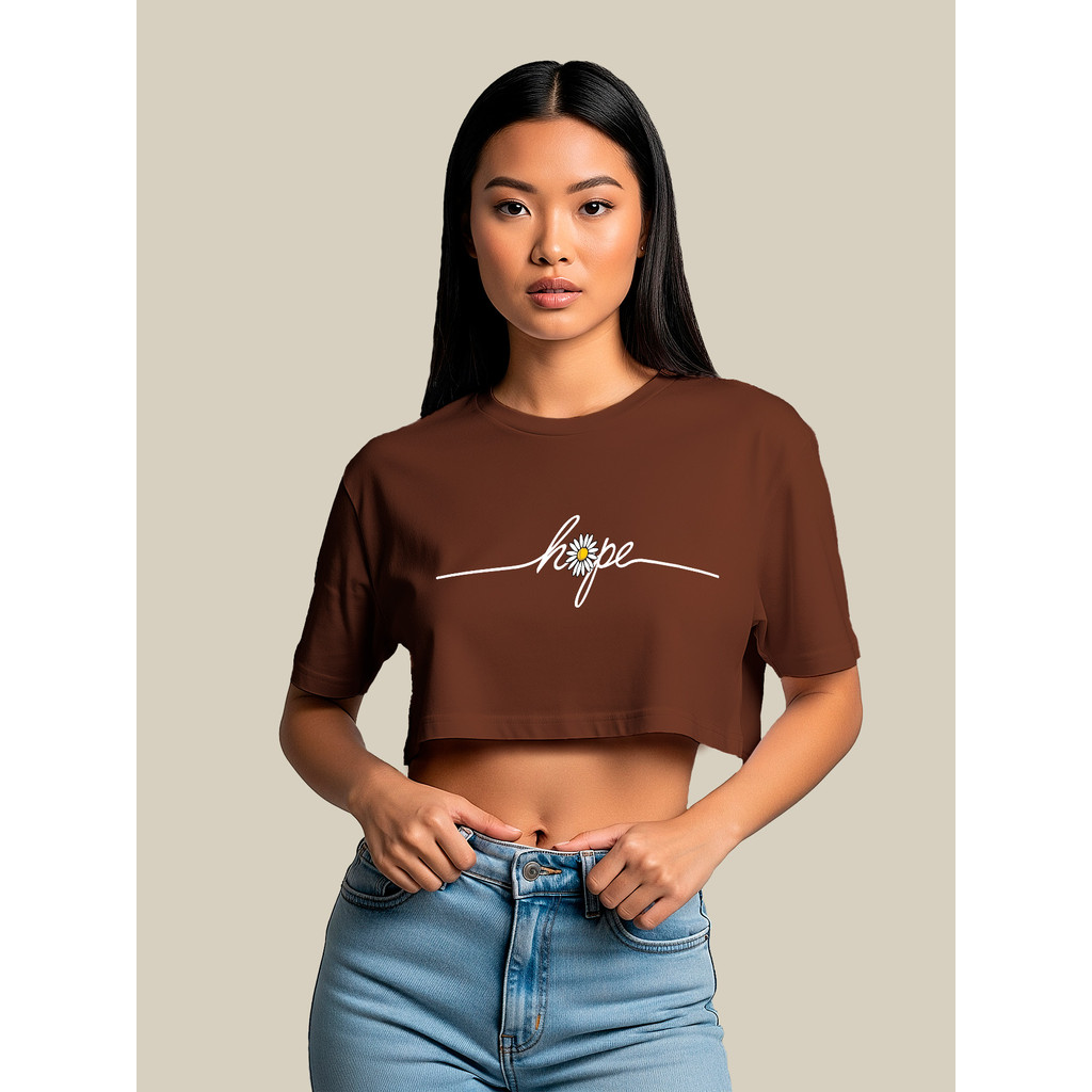 Cropped Feminino Manga Larga Ombro Caído Elegante Estampado blusinha curta Hope peça atemporal peça versátil Academia