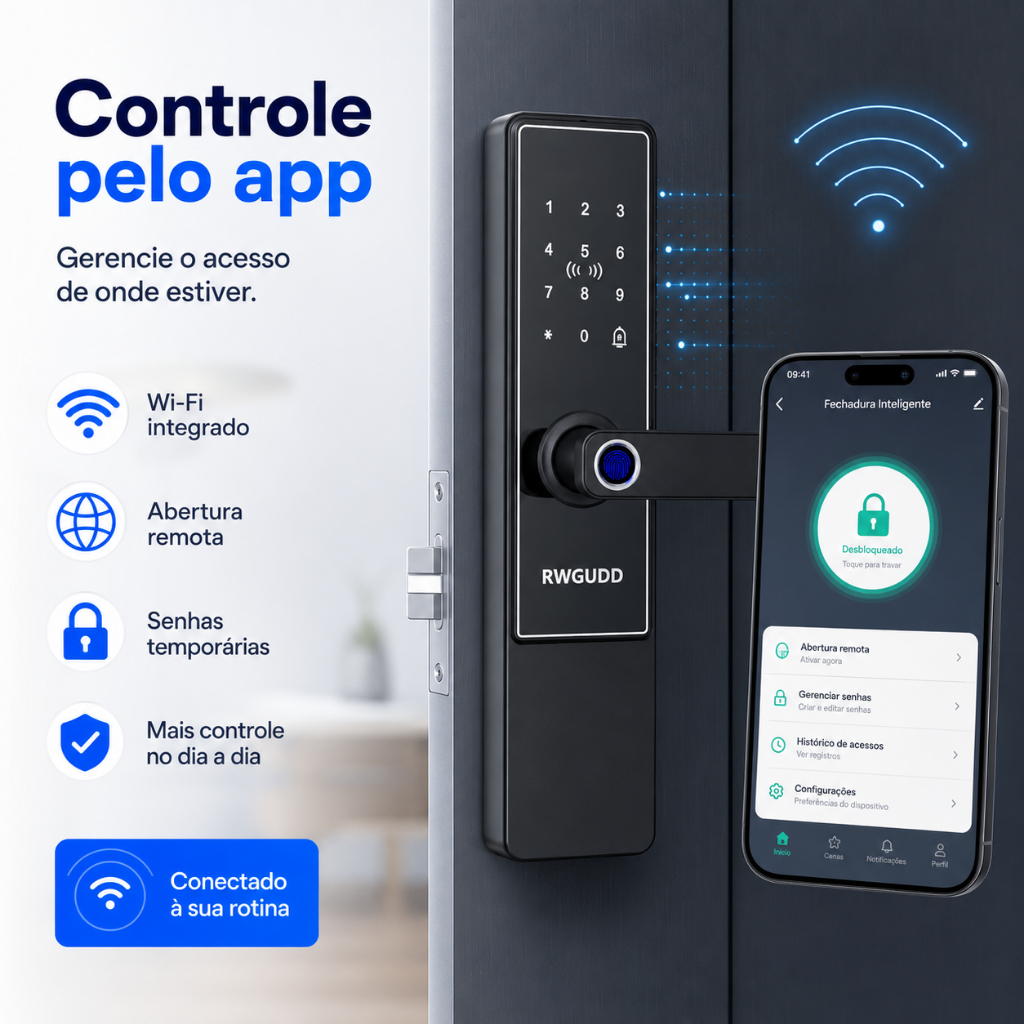 Fechadura Eletrônica Inteligente Digital Lock 5 Modes Biometria Wi-fi Password IC Card Key For Home Hotel Apartamento