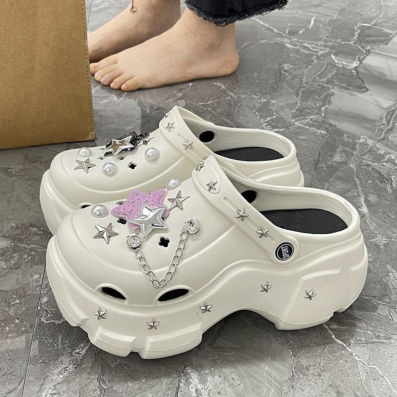 Moda verão All-Matching Outdoor Wear DIY Sweet Cool Style Y2g estrela de cinco pontas sandálias planas das mulheres New Trendy Aumento Toe Cap chinelos de praia