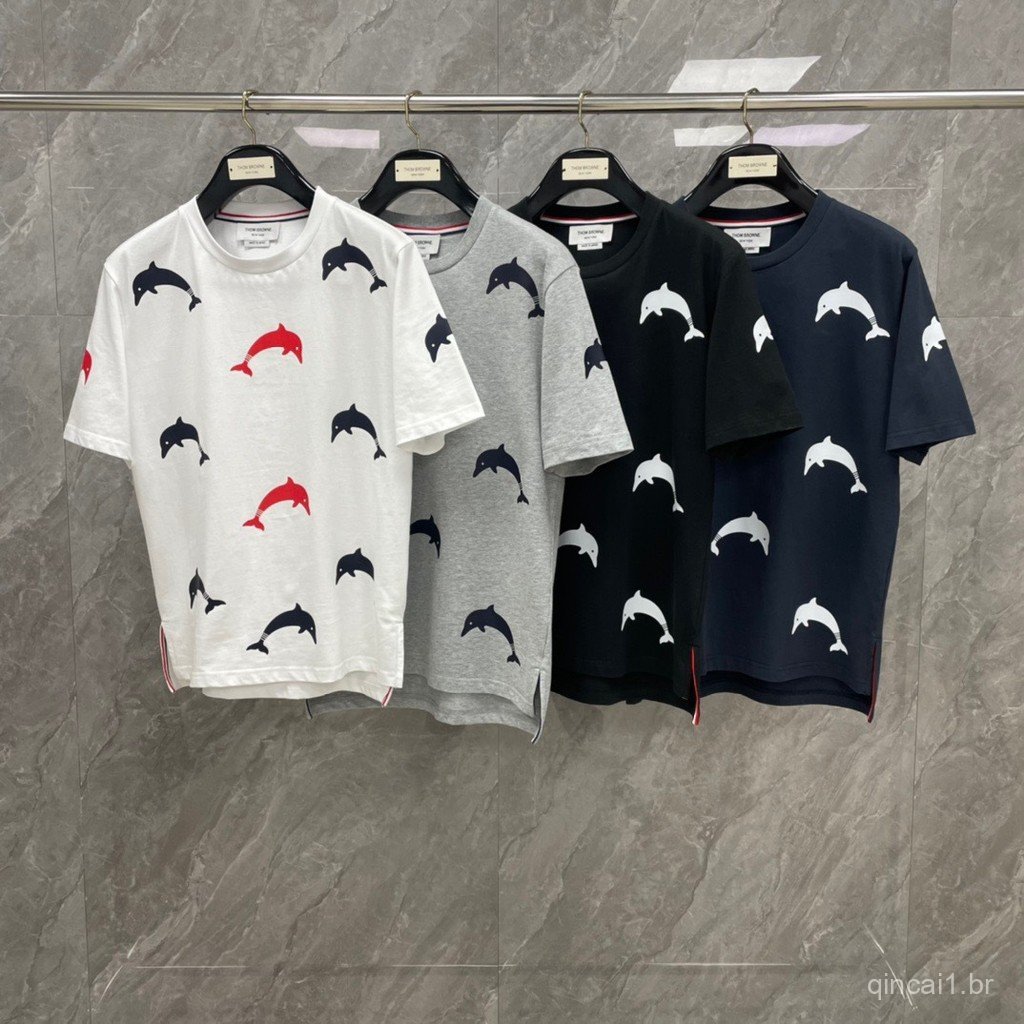 6FL9 Short-sleeved unisex summer dolphin print trendy top with a round neck for sports and leisure T Shirt