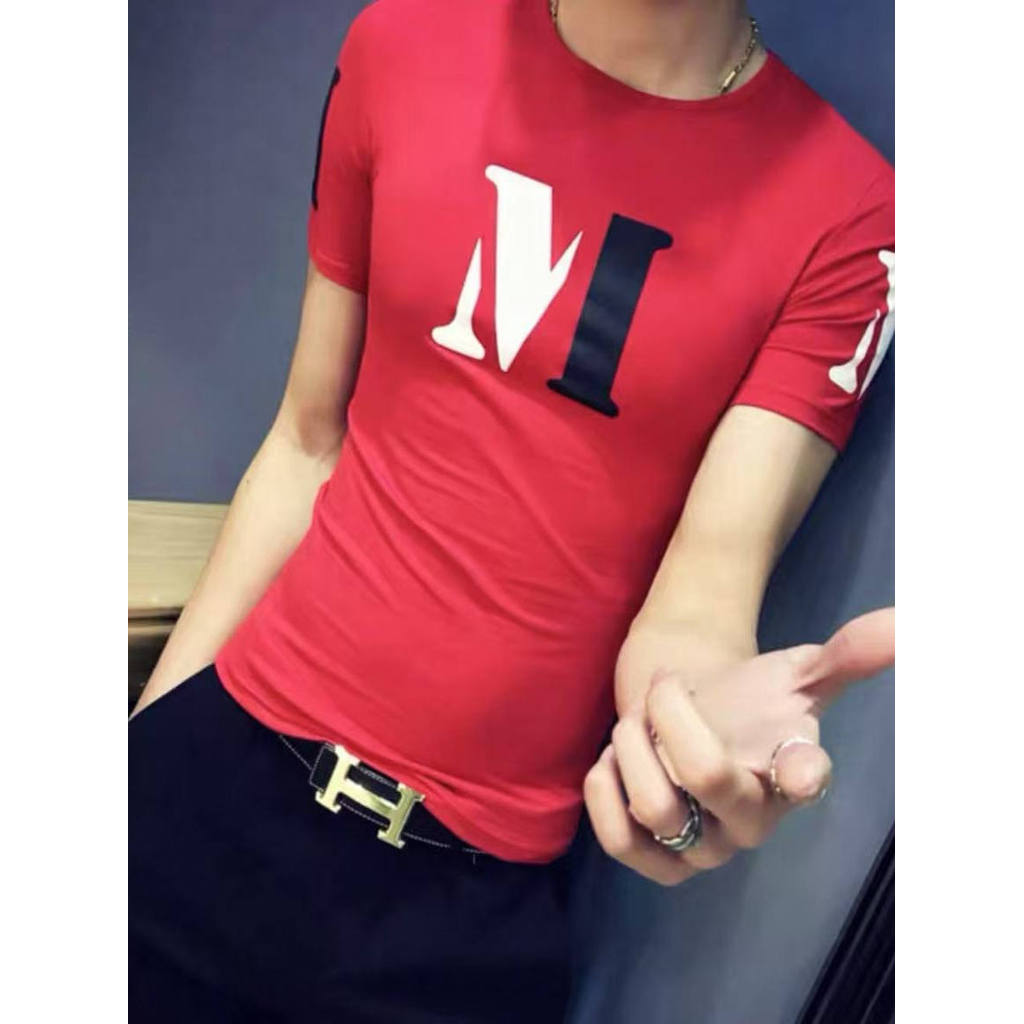 Di Da Trendy Summer Thin Tough Guy Slim-fit Sports Stretch Top Influencer Bottoming Tight Camiseta estampada de manga cu