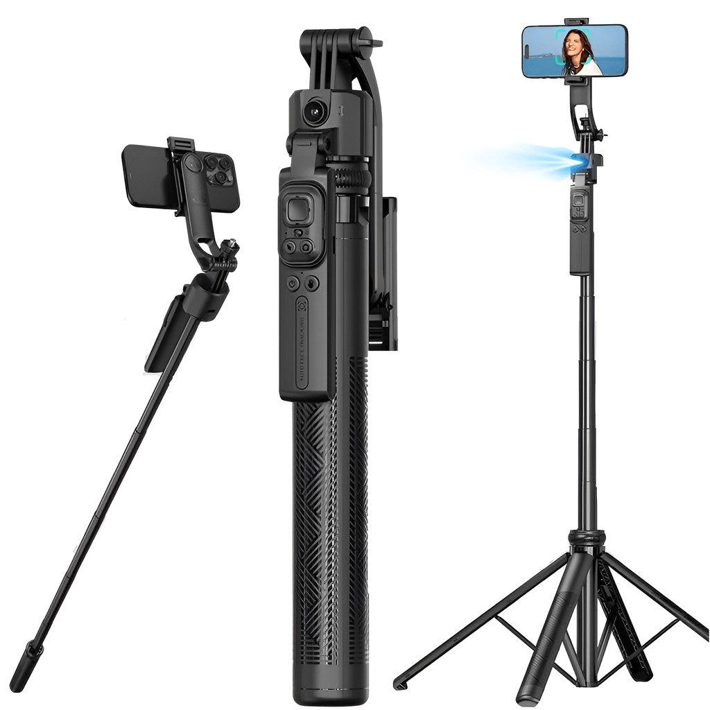 Bastão Selfie Tripé C17 com Rastreamento Facial por IA Rotação 360° Controle Remoto Bluetooth