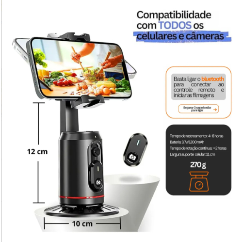 Gimbal Tripé suporte celular com rastreamento facial automático,rotação de 360° para filmagens, rastreamento por IA.