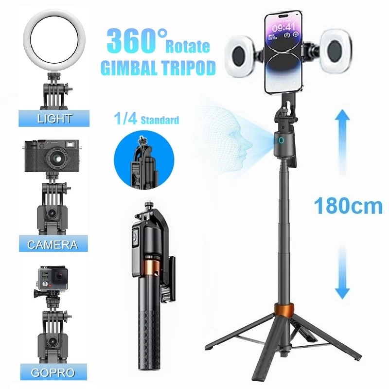 Tripé Gimbal Portátil Com Rastreamento Facial AI De 180 Cm/70.8 Pol . 360 ° Rotation Shoot Selfie Stick Para Celular Ses