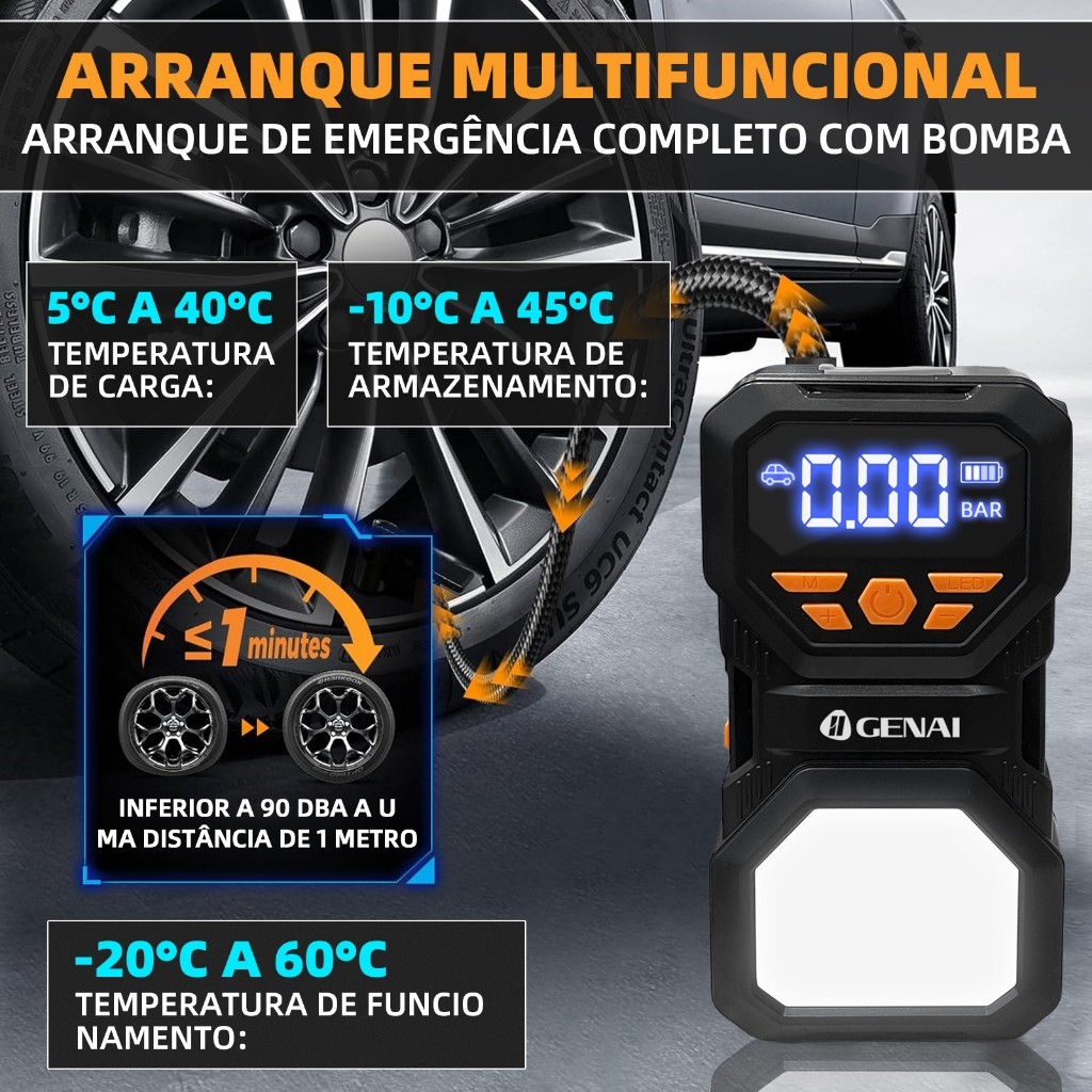 Arranque Multifuncional 600A + Power Bank 45W + Luz LED Emergência - Carregador Portátil