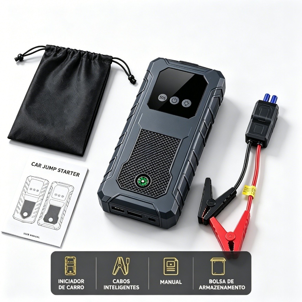 5 em 1 10000mAh Auxiliar de Partida Veicular | Power bank portátil com lanterna LED, para carros e motos