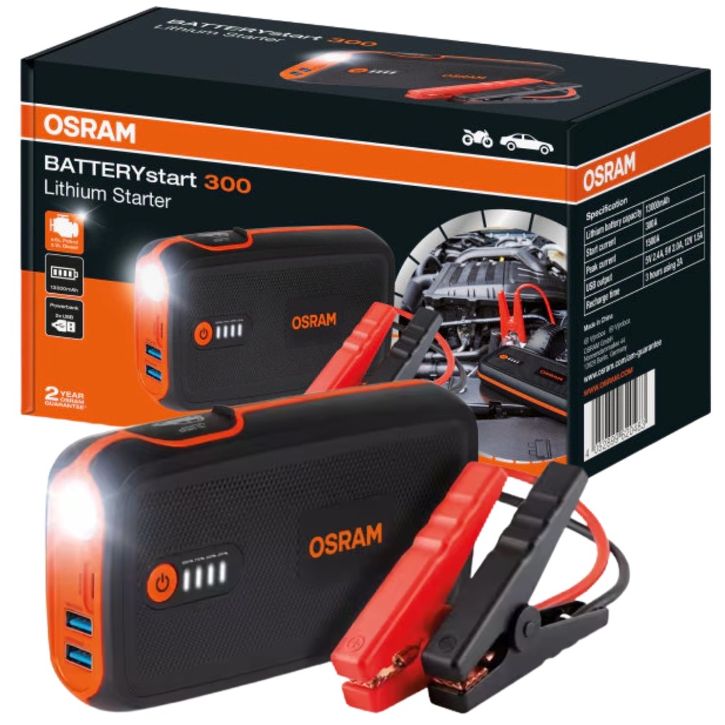 Auxiliar De Partida Power Bank Osram Batterystart 300 OBSL300 Com LED Auxiliar Bateria Automotiva