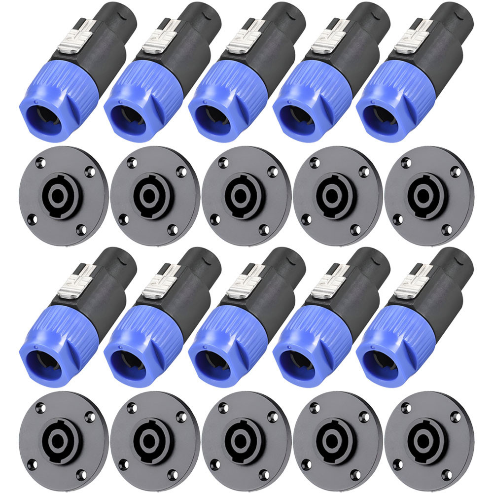Pacote Com 10 Conectores Speakon Speaker Macho e Fêmea Para Caixas De Som