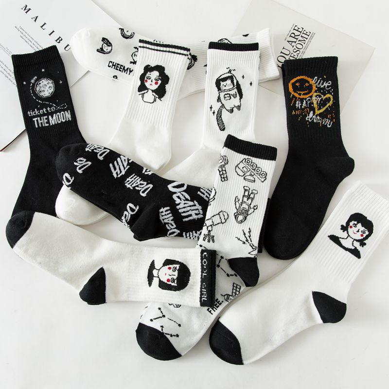 Cute Women socks Funny Cantoon Cotton Socks White