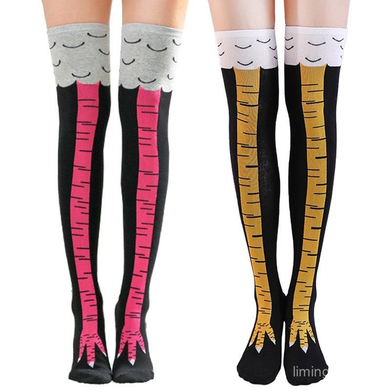 Chicken Paws Feet Socks Women's Funny Long Socks Cartoon Cotton Creative Chicken Leg Claw Ladies 3D Print Above Knee Hig