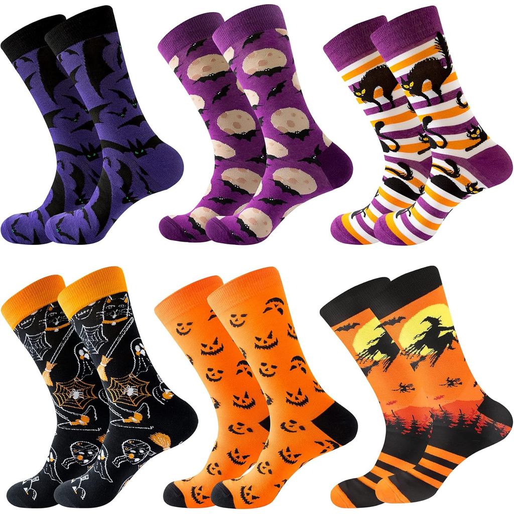 6 Pairs Halloween Christmas Socks for Men Women Girls Funny Xmas Socks Santa Claus Elk Cotton Sock Set