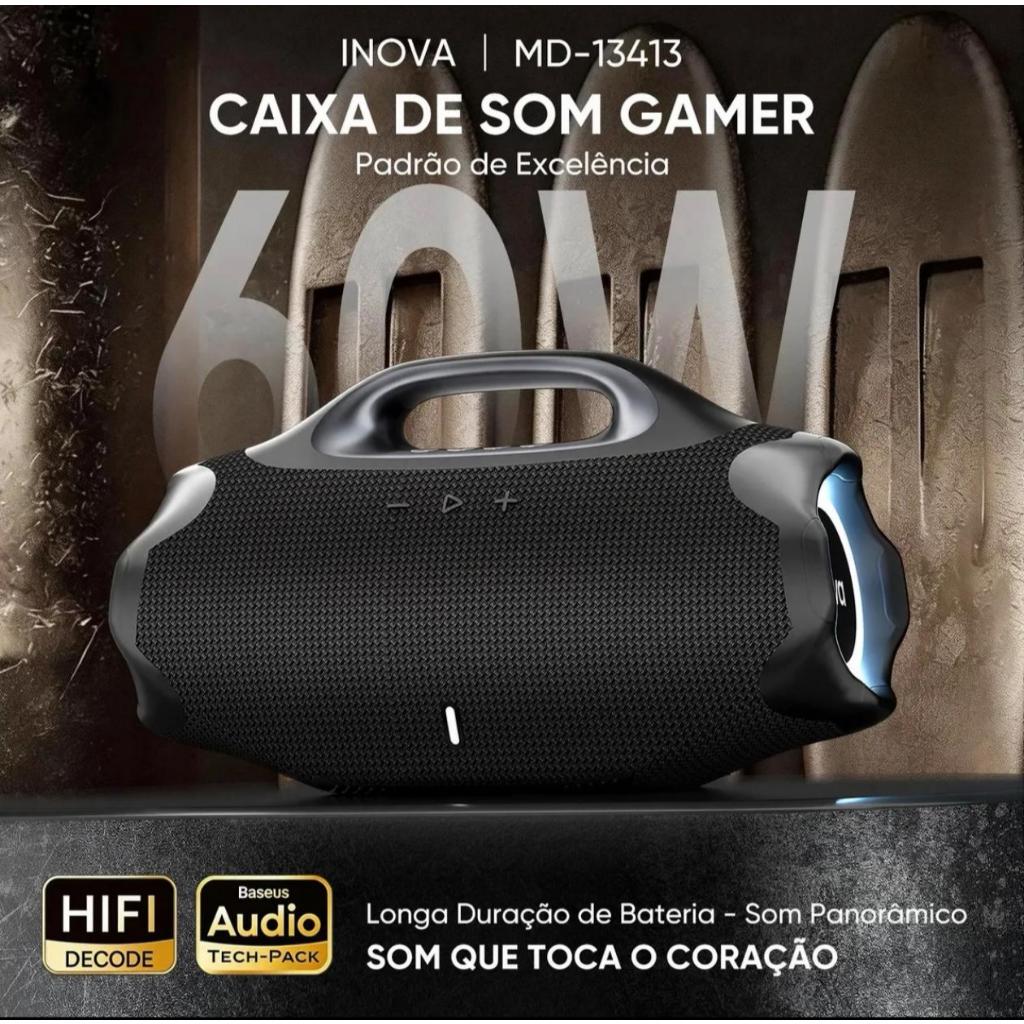 Caixa De Som Bluetooth 60w Portátil Boombox Tws 65hz - 20khz Bass Boost Ipx6 Bateria 6000mah Com Luzes Rgb E Rádio Fm