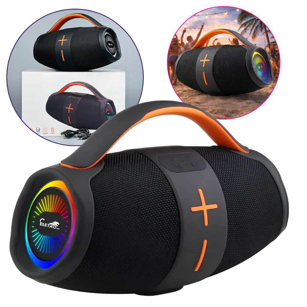 Caixa de som Bluetooth  Portátil Boombox 100W à prova d'água super Potente Graves Bass Bosst  Subwolfer Com Luzes RGB