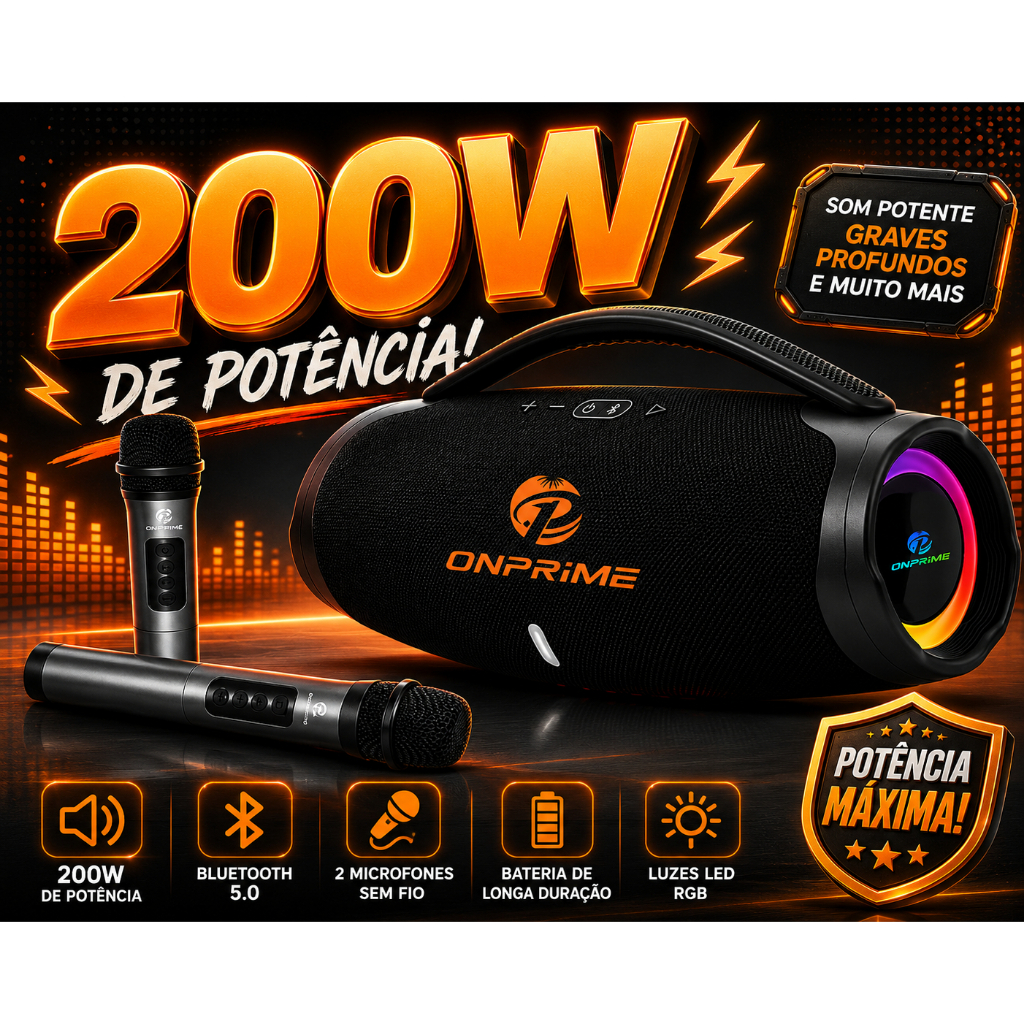 Caixa Bombox Grande Bluetooh Portátil com microfone karaokê sem fio alto falante bass grave fm usb