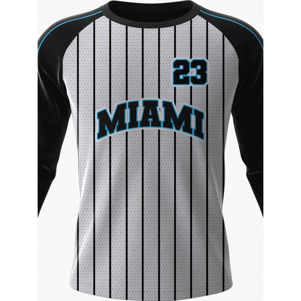 Camisa Dry Fit Miami Baseball Manga Longa Proteção UV Sublimada Ajuste Regular