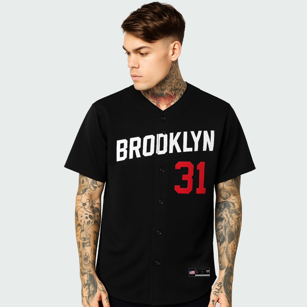 Camiseta  Baseball  BrooKlyn 31 Estilo Streetwear Premium Unissex Poliéster Preta