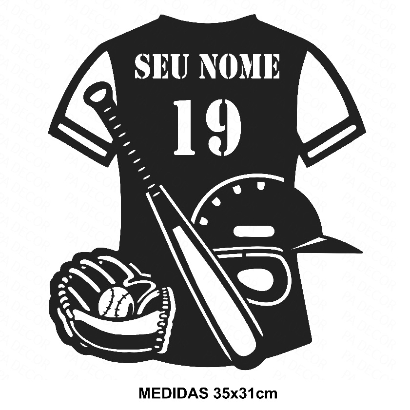Quadro Camiseta Beisebol ( Basebol )  Com Nome Personalizado Decorativo MDF 3mm