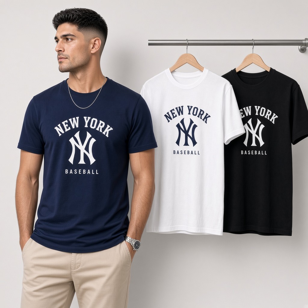 Kit 3 Camisetas Masculina Estampada New York Baseball 100% Algodão Premium Academia Casual Camisa Blusa Elegante  Treino