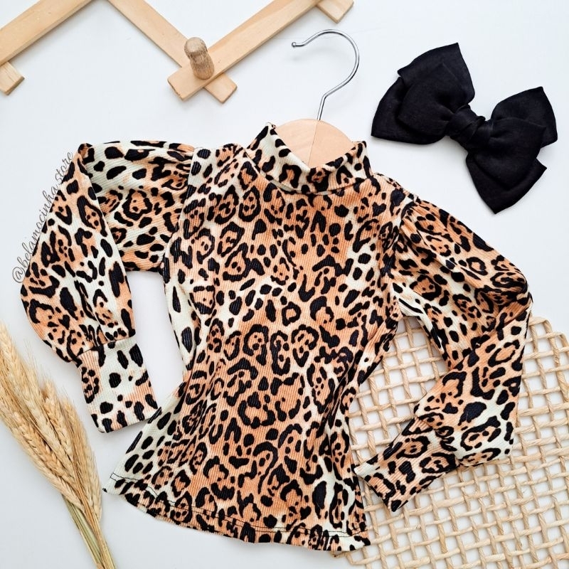 Blusa Gola Alta Meia Estação/ Inverno Animal Print Moda Infantil Menina