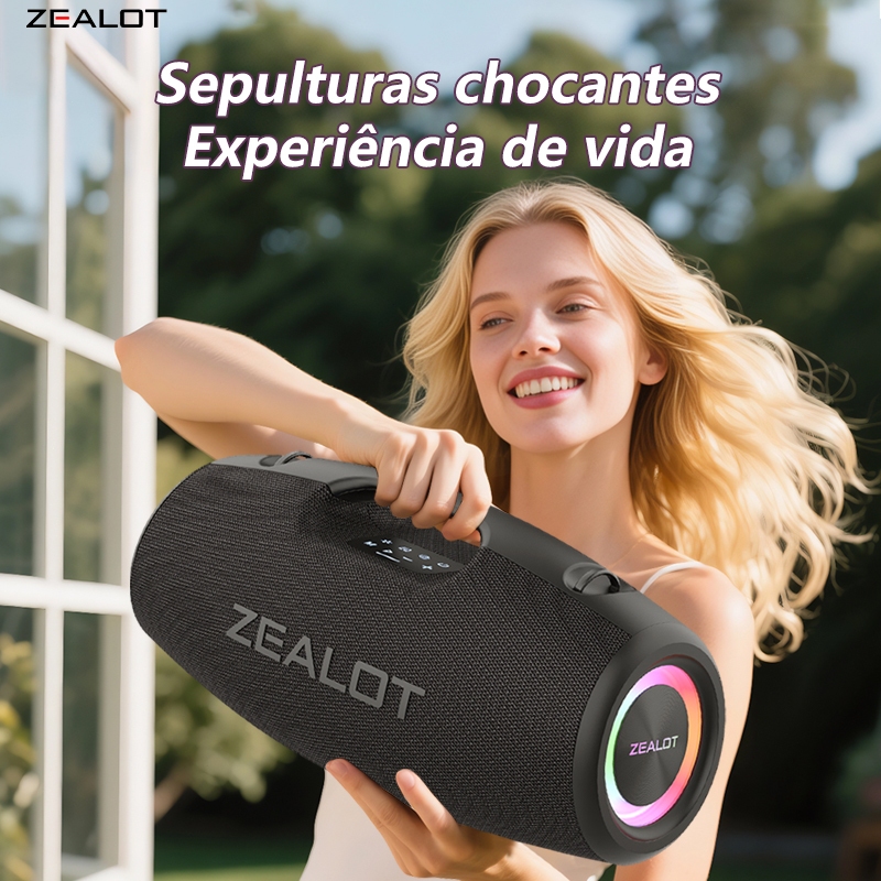 Caixa de Som para Festas 120W com Luz RGB - ZEALOT S78, Bateria 24000mAh, IPX6, Stereo TWS,