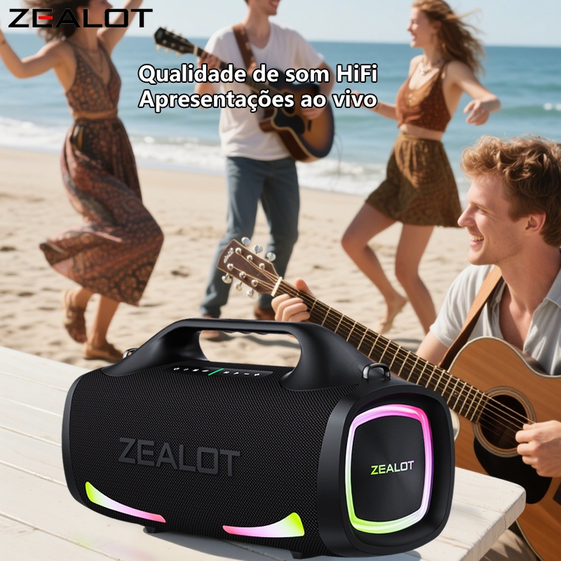Caixa de Som ZEALOT-S79 100W | Luz Bat Eye, IPX6, 24000mAh, TWS, Alça, BT5.4