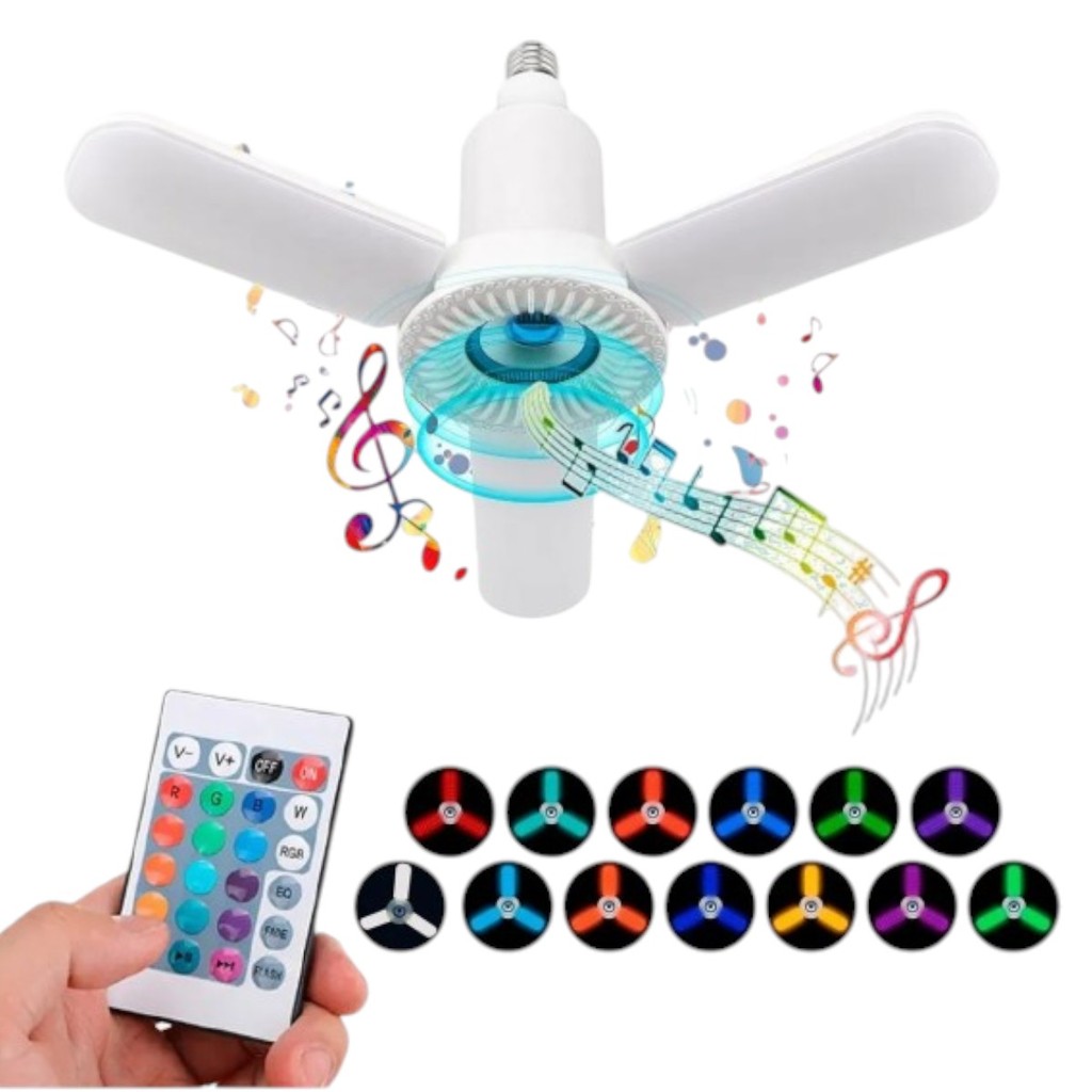 Lâmpada Led Controle Remoto Luz Colorida Som Bluetooth Music