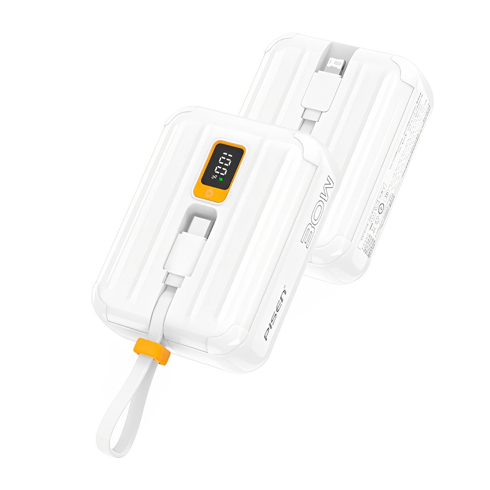 Power Bank 10000Mah Pisen Máx 30W Cabo Usb C/Ios Branca