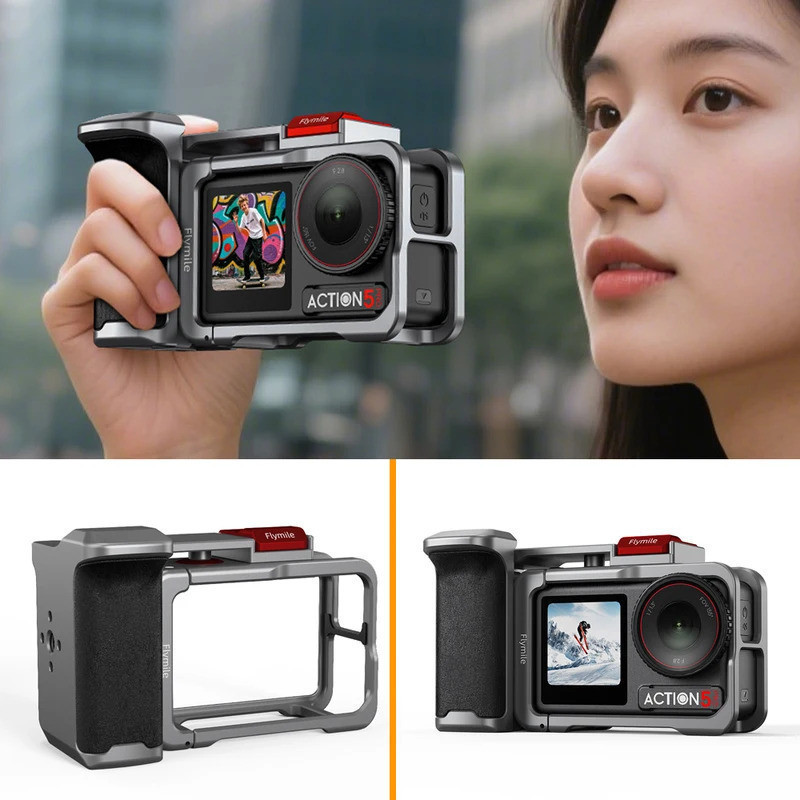 Adequado para a câmara de ação DJI OSMO Action 3/4/5 Pro, para fotografia de rua, com alça de mão, suporte de fixação rá