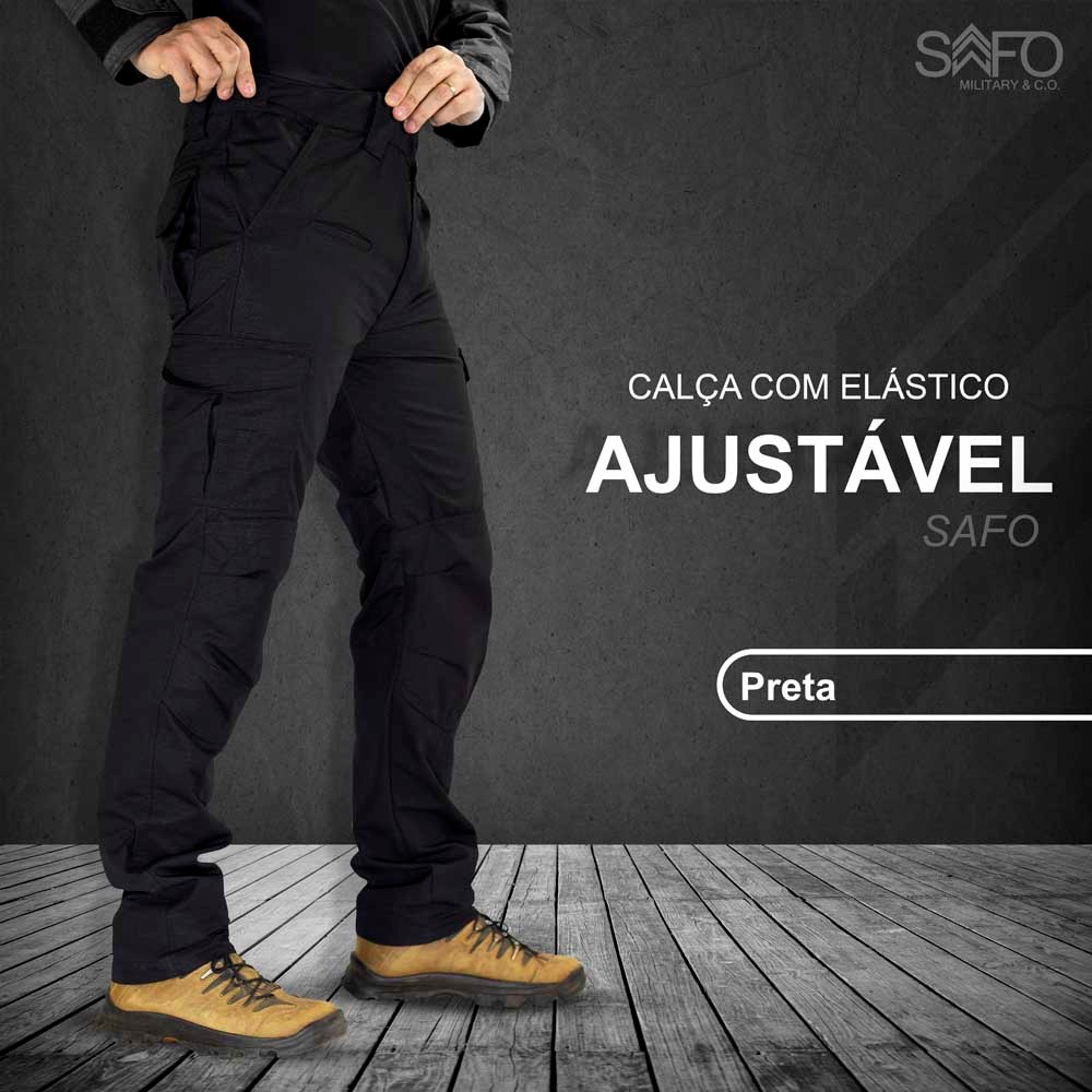 Calça Cargo Ripstop Defender Safo Preta UV50+ Com 8 Bolsos