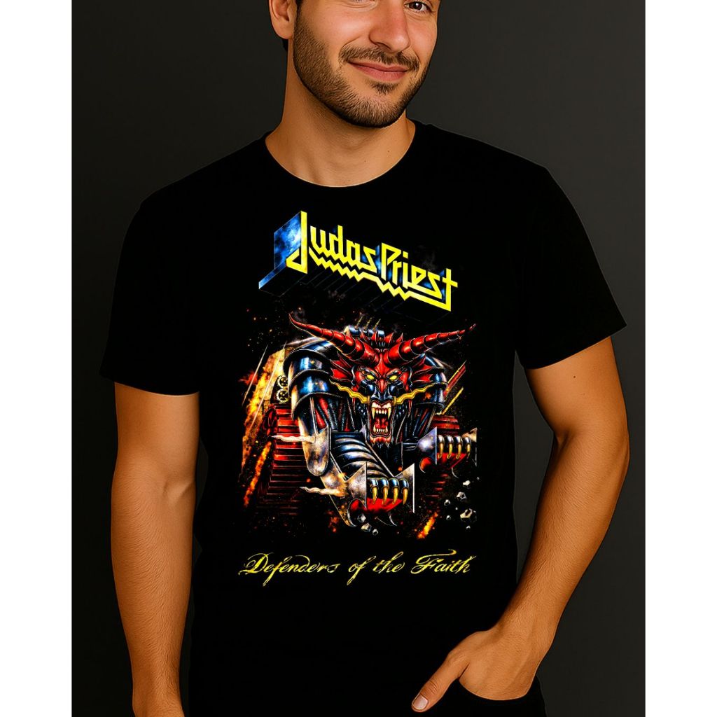 Camiseta JUDAS PRIEST Música Defenders of the Faith Heavy Metal Unissex 100% Algodão