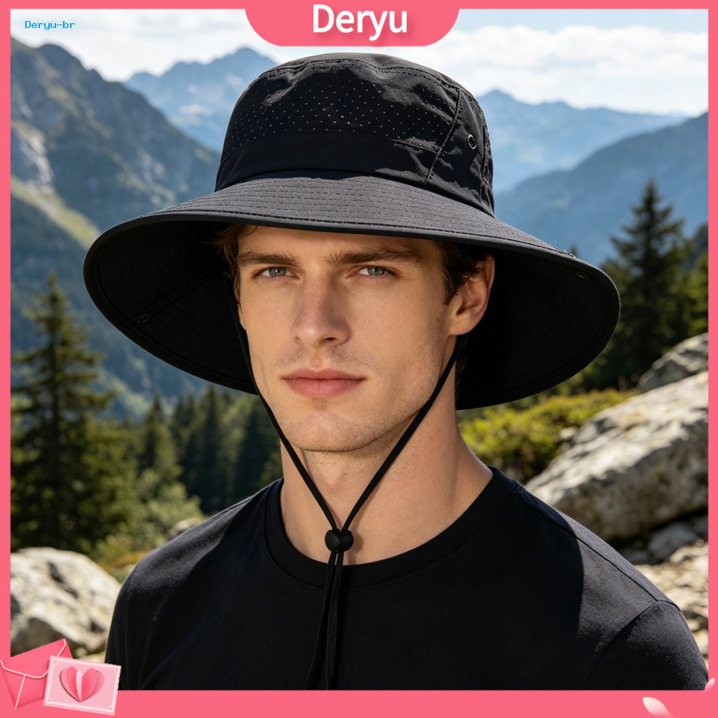 Large Brim Bucket Hat Breathable Mesh Quick-dry Upf Sun Protection Windproof Outdoor Fishing Hiking Cap with Adjustable