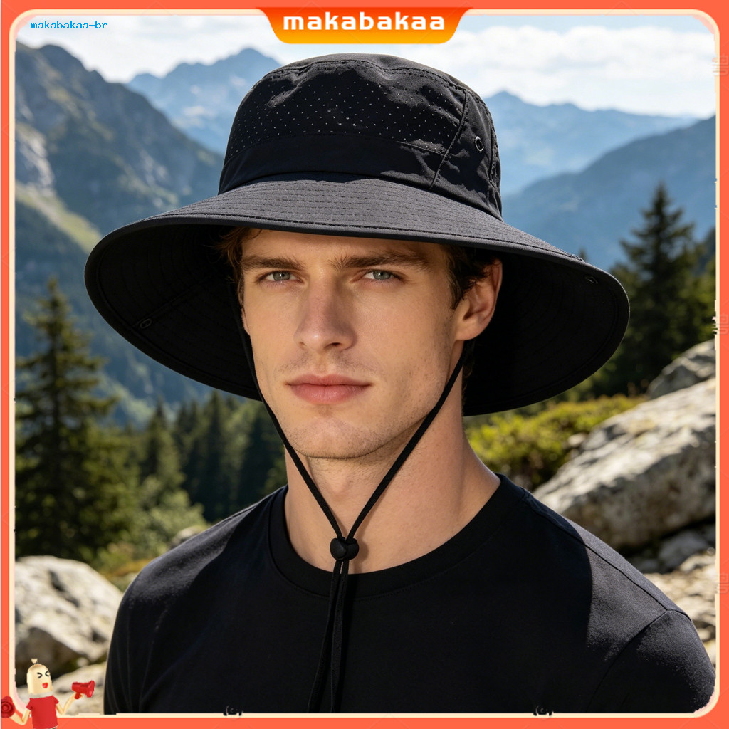 Breathable Mesh Bucket Hat Quick-dry Upf Sun Protection Large Brim Windproof Outdoor Fishing Hiking Cap with Adjustable