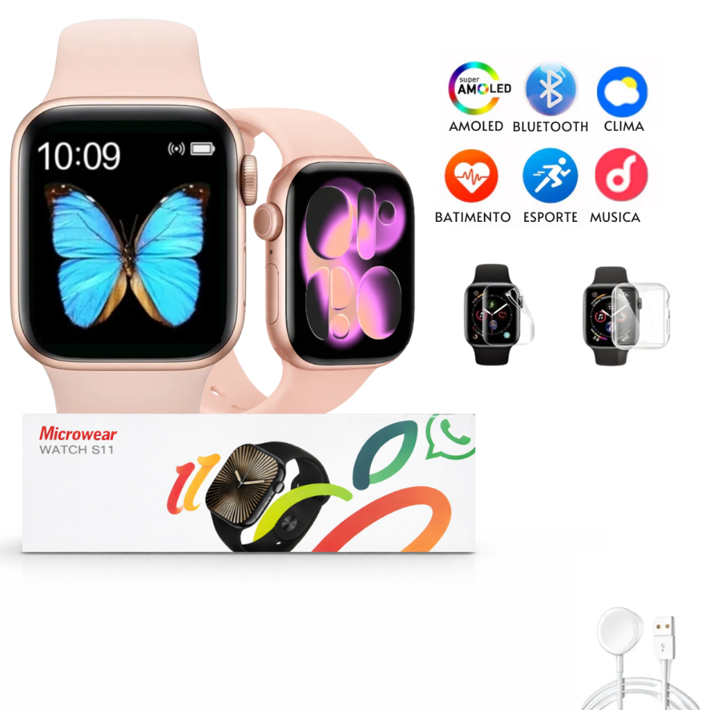 Relogio Smartwatch Para Android IOS Samsung iPhone Feminino Masculino Faz Recebe Chamada S11 PRO