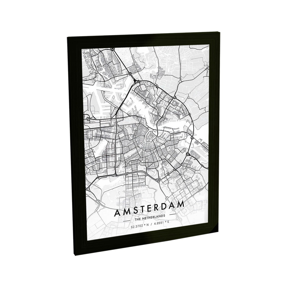 Quadro Decorativo Amsterdam Holanda Mapa Pb Viagem Decoração Poster