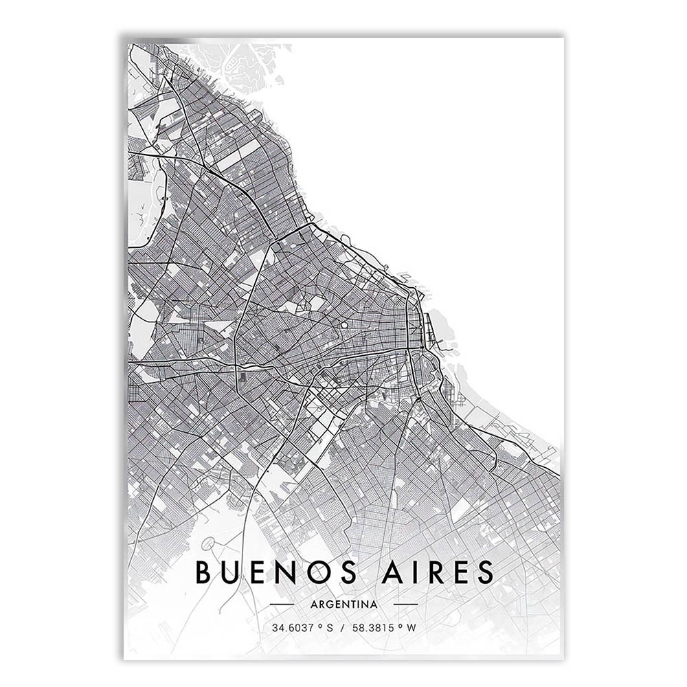 Placa Quadro Decorativo Buenos Aires Argentina Mapa Pb Viagem Decoração Poster