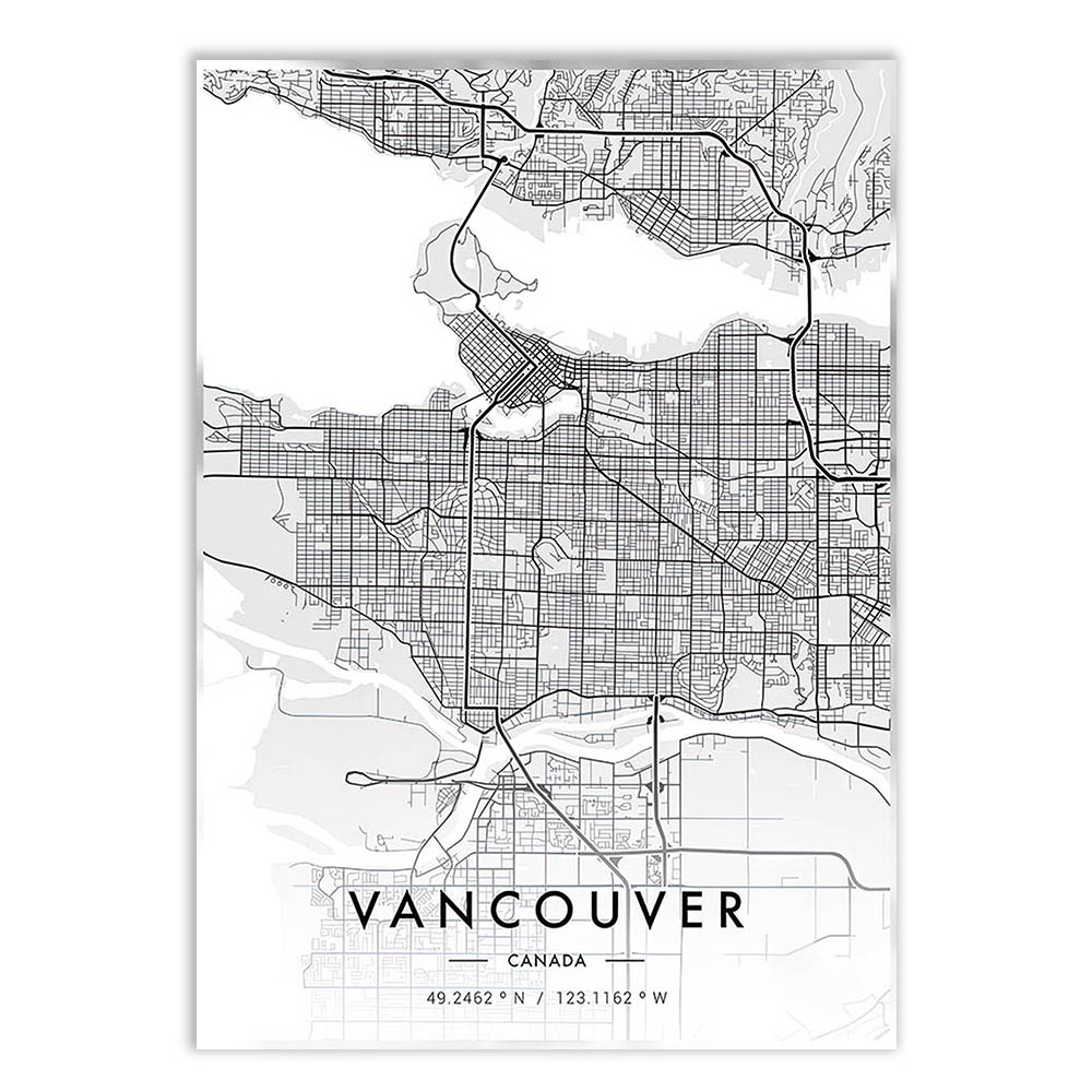 Placa Quadro Decorativo Vancouver Canada Mapa Pb Viagem Decoração Poster
