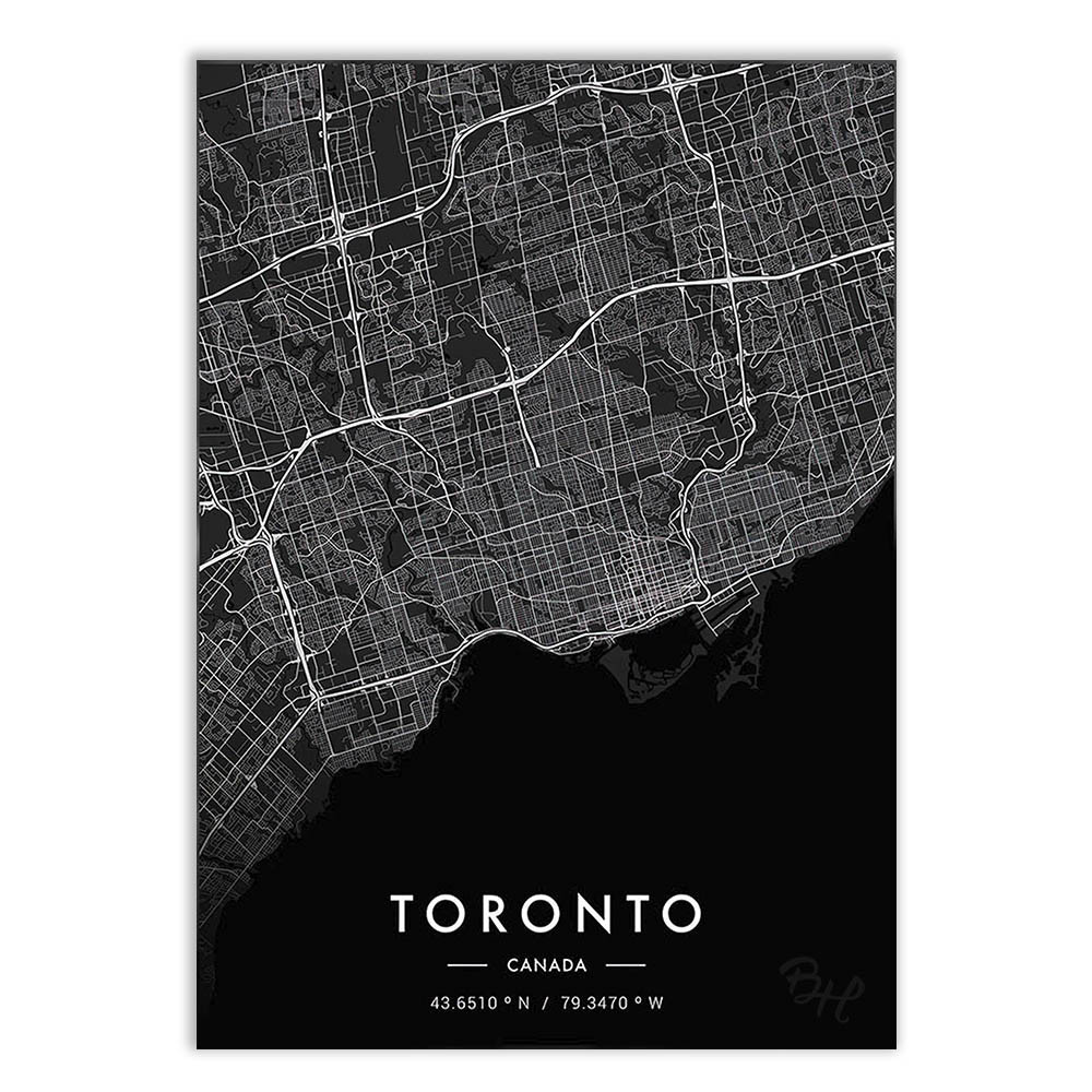 Placa Quadro Decorativo Mapa Toronto Canada Viagem Black Poster