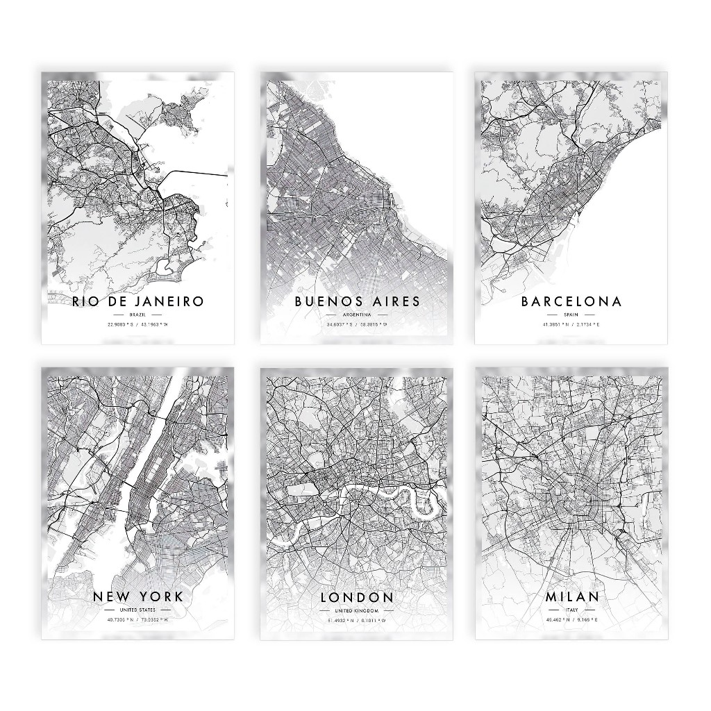 Posters Decorativos Cidades Mapa Viagem Personalize o seu - Rio de Janeiro Paris Barcelona Quadro Decoração Quarto Sala