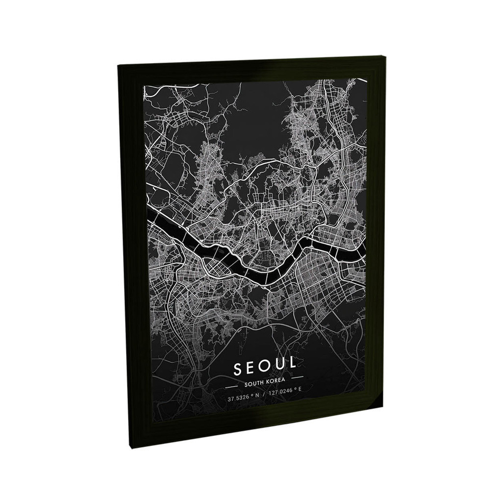 Quadro Decorativo Seoul Coreia Do Sul Asia Mapa Black Decoração Poster Viagem