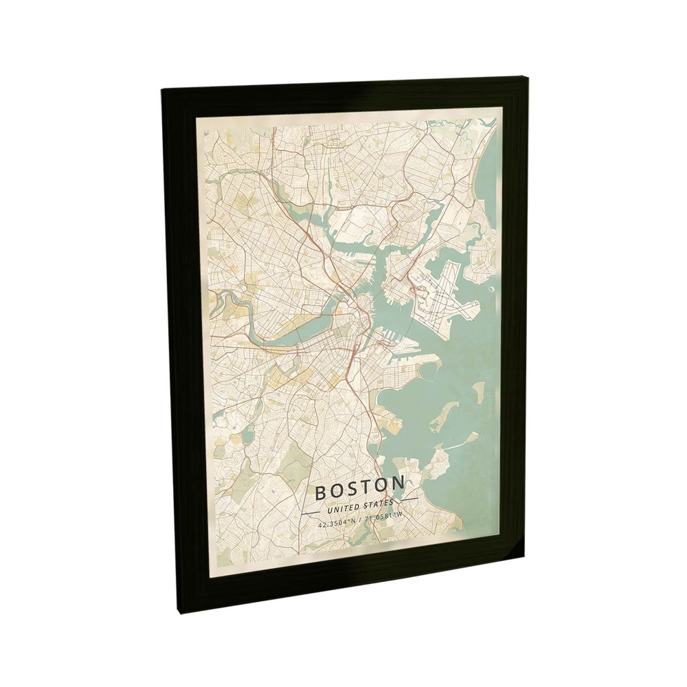 Quadro Decorativo Mapa Boston Massachusetts Estados Unidos Viagem EUA USA Decoração Poster