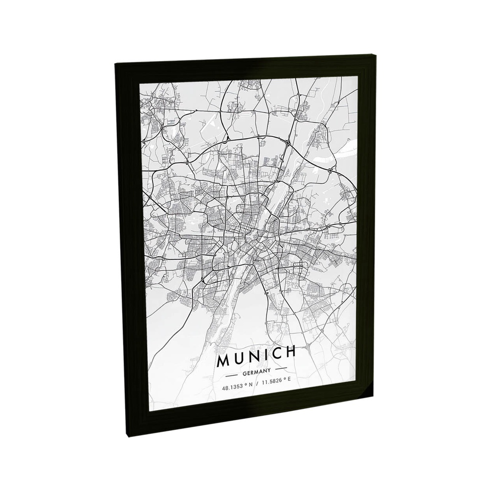 Quadro Decorativo Munique Alemanha Mapa Pb Viagem Decoração Poster