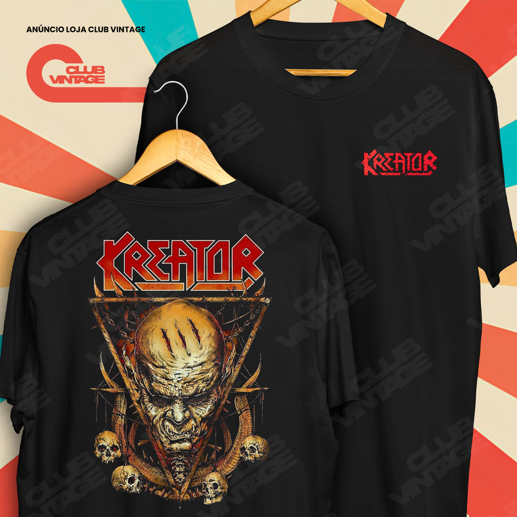 Camiseta Frente e Verso Banda Kreator Violent Mind Thrash Metal Camisa de Rock and Roll 100% Algodão