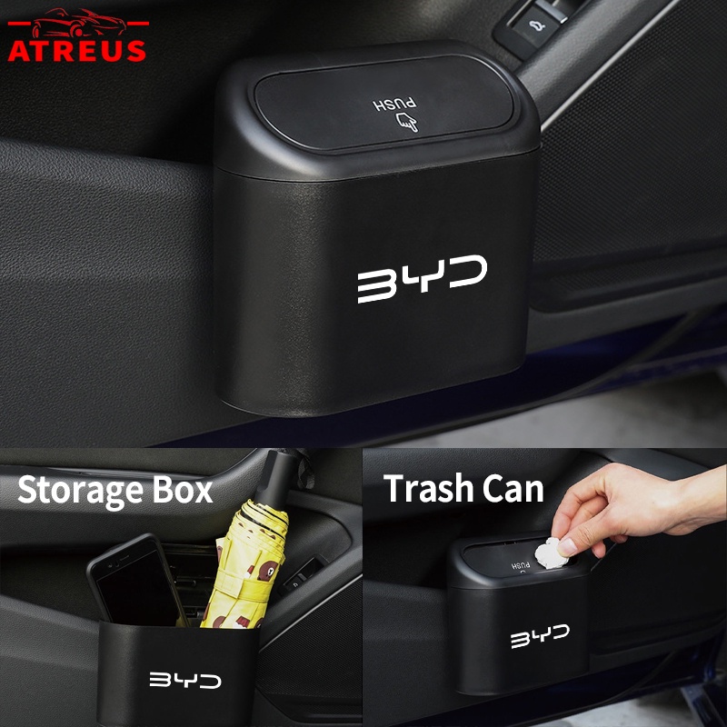 Para BYD Carro De Lata De Lixo Pendurada Tampa Flip Lid Dustbin Pressing Tipo Caixa De Armazenamento Organizador De Acessórios Para BYD Dolphin Plus Dolphin Mini BYD Seal Yuan Plus Song Plus HAN TANG