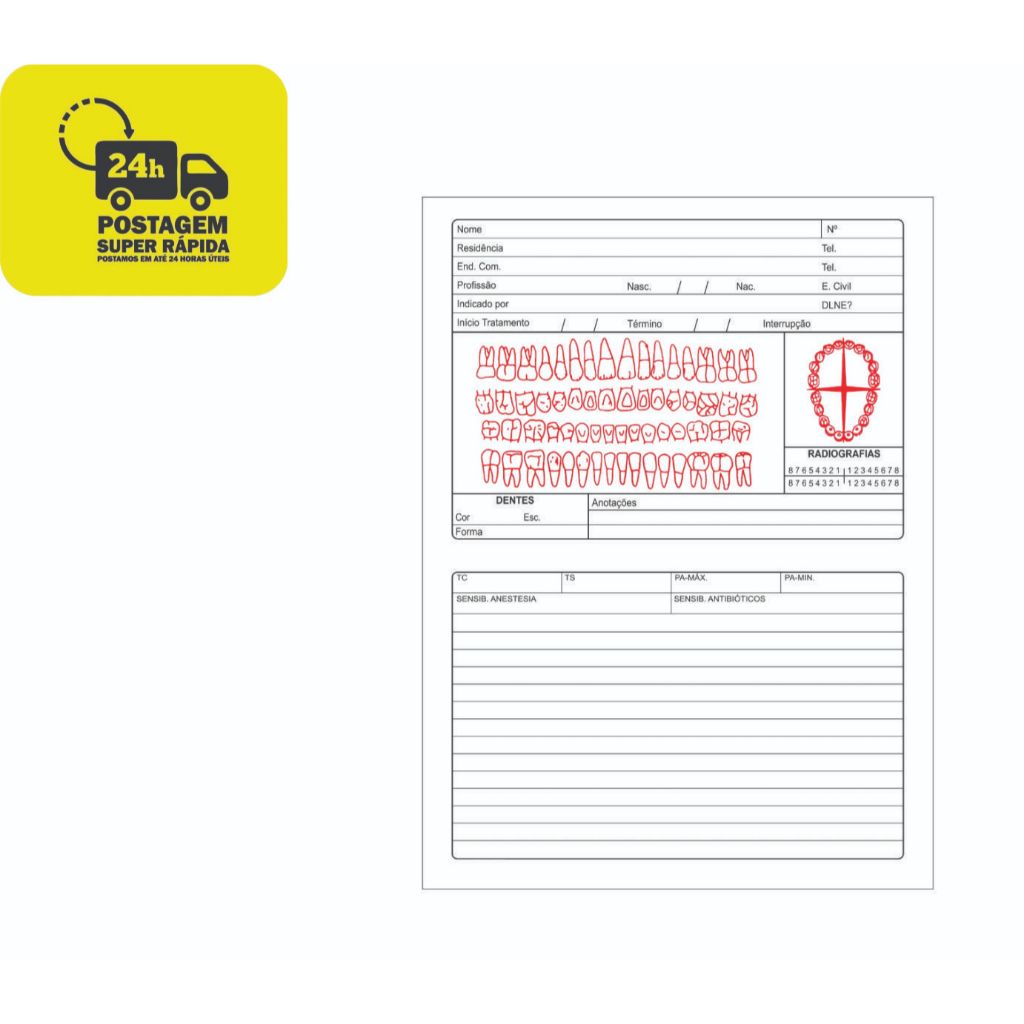 Ficha Clínica Dupla c/100 Unidades – Pressing