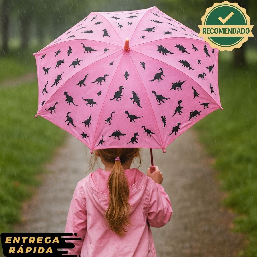 Guarda-chuva Estampa Dinossauro Infantil 5 a 9 Anos Bengala Resistente Leve Reforçado Semiautomático