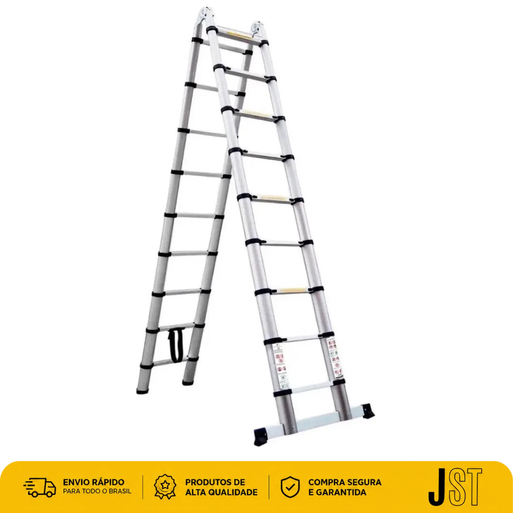 Escada Telescópica Multifuncional Inox 18 Degraus 5,6m 150kg JST ETI560